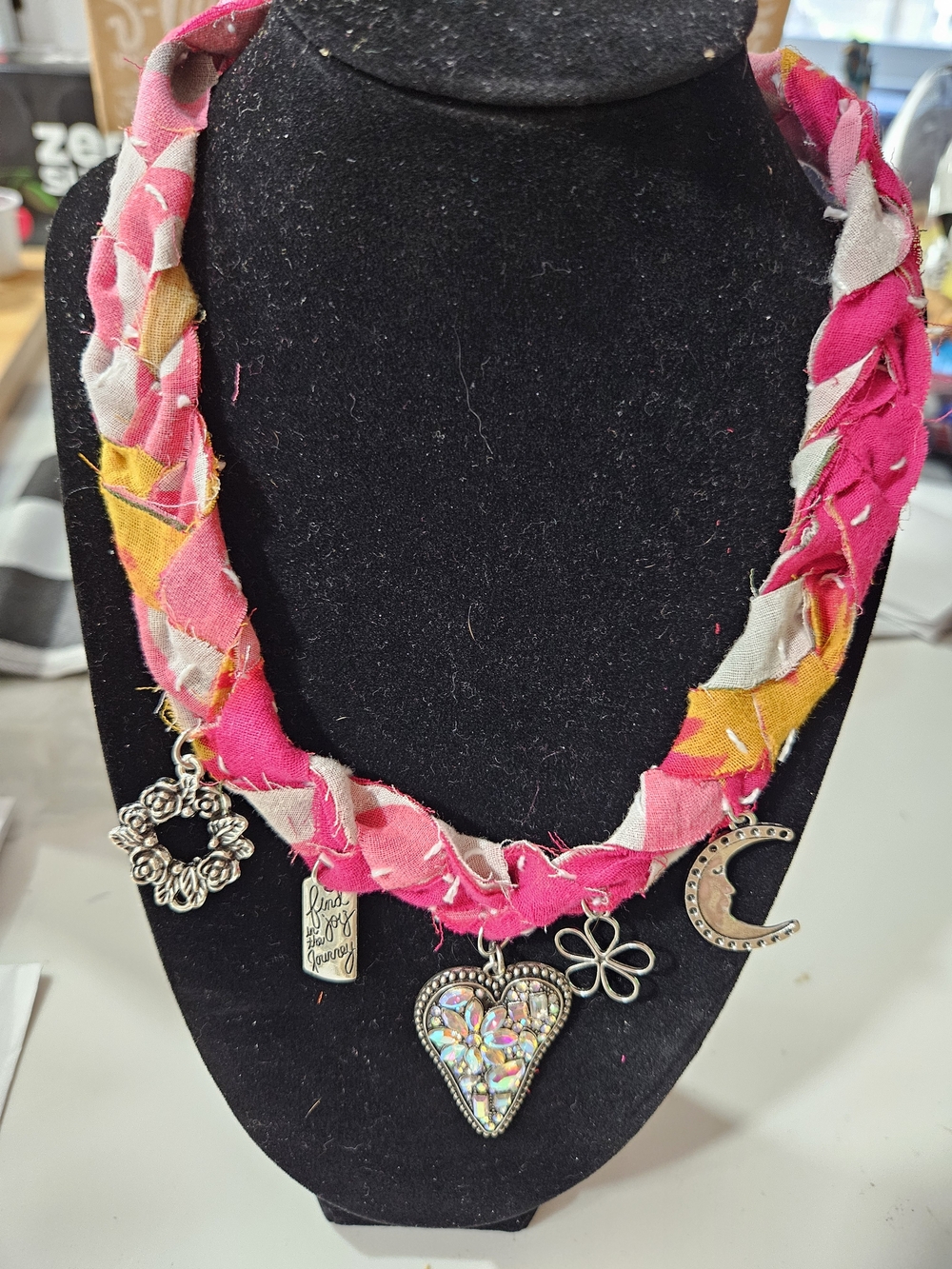 Women’s Pink Multi-Charms Kantha Fabric Necklace - Handmade